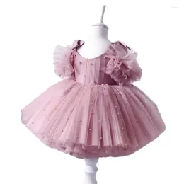 Girl Dresses Born Baby Pearl Birthday Dress For Kids Embroidery Off Shoulder Tutus Party Gown Princess Lolita Vestido Ruffles Clothing