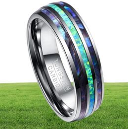 8mm Tungsten Carbide Rings Abalone Shell Wedding Bands Dome Triple Grooved opal for Men Comfort Fit Size 5 to Size 154855318