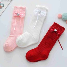 Kids Socks Baby Girl Rib Bow Socks for Preschool Children Spring and Autumn Mid tube Socks for Children Aged 0-3 Q240413