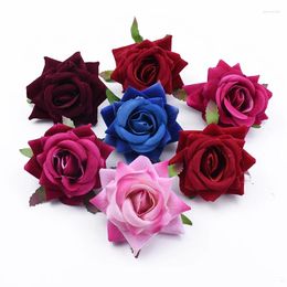 Decorative Flowers 5Pcs Silk Roses Head Upscale Wedding Plants Wall Diy Bride Wrist Artificial Christmas Decorations For Home