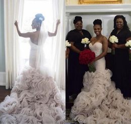 Luxury Organza Ruffles Bottom Wedding Dresses 2016 Backless Mermaid With Beaded Sash Black Girl Amazing Trumpet Beach Bridal Gowns7135452