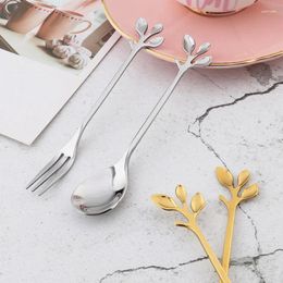 Coffee Scoops 1 Pcs Stainless Steel Leaves Spoon Fork Tea Spoons Ice Cream Dessert Cake UND Sale