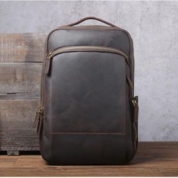 Backpack Vintage Genuine Leather Large Capacity For Men Hiking Bag Bagpack Male Travel Rucksack 14"inch Laptop M-804