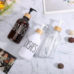 Storage Bottles Bamboo Hand Soap Empty Refillable Pump Dispenser Bottle With Labels Kitchen Dishes Home Organization Case