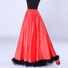 Women's Spanish Flamenco Bull Dance Skirt Belly Dance Full Skirt Ruffled Hem Big Swing Flamenco Costume Satin Maxi Skirt