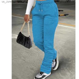 Women's Pants Capris HLJ Autumn Winter Drawstring Jogger Pants Women High Waisted Stacked Trousers Casual Female Solid Colour Matching Sporty Bottoms 1 T240415