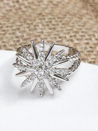 Cluster Rings Classic Sunflower Zirconia Ring Stylish S925 Sterling Silver Platinum Personalised Suitable For Women's Jewellery Gifts