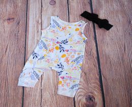 Boho Floral Harem Rompers With Headbands Cotton Floral onesie Cute Girls Harem Romper Baby Girl Clothes Boutiques Girls Jumpsuits 2840696