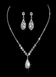 Earrings Necklace Fashion Teardrop Crystal Wedding Jewellery Set For Women Stud Earring Banquet6077361