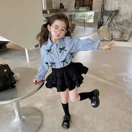 Clothing Sets Children Dress Western Style Striped Shirt Girl Baby Cake Skirt Two-piece Set Girls Autumn Korean Version