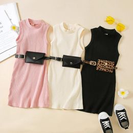 Girl Dresses Baby Dress Fashion Summer Infant Pure Colourpure Colour Sleeveless With Waistband Girls Clothes 3Piece Set 1-6T