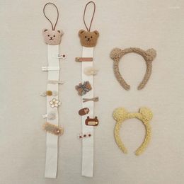 Decorative Figurines Cute Embroidery Bear Baby Hair Clips Holder Girls Hairpins Storage Belt Hanging Rope Organizer Strip Home Ornament Po