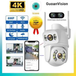 IP Cameras 6MP 4K PTZ Wifi Camera Dual Lens with Dual Screen Ai Human Detect Auto Tracking Wireless Outdoor Surveillance Camera 240413