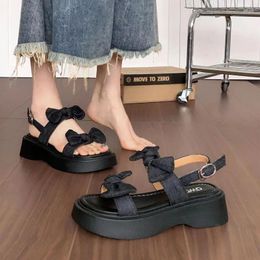 Dress Shoes Women's Outdoor One Word Sandals For Woman Roman Style Black Bow Footwear Summer 2024 Platform With Offer H