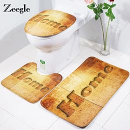 Bath Mats Zeegle 3Pcs Toilet Mat Absorbent Bathroom Rug Anti-Slip Seat Cover Floor Carpet Decoration