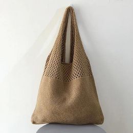 Shoulder Bags 2024 Vintage Summer Hollow Woven Womens Braid Handbags Beach Bag Large Capacity Tote Handbag Shopper Sac