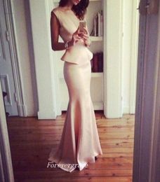 Pink Colour Long With Peplum Evening Dress Mermaid Satin Sleeveless Wear Special Occasion Dress Party Gown Custom Made Plus Size5204918