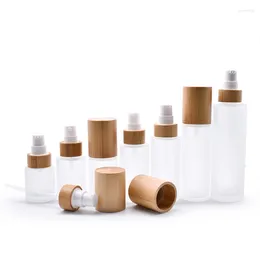 Storage Bottles Luxury Empty Cosmetic Packaging Diffuser Perfume Bottle 150ml Frosted Glass Spray Bamboo Pump Cap With Top