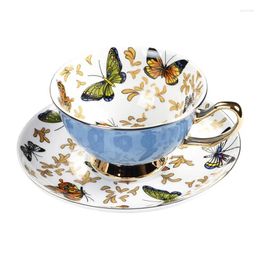 Cups Saucers HF GLLead Bone China Coffee Cup Sets Colorful Butterfly Ceramic Tea And British Office Teacup Porcelain Nice Gift