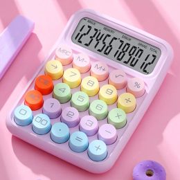 Calculators Small Colourful Mechanical Calculator With 12digit LCD Display Battery Powered Number Calculator School Stationery Supplies