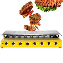 Combos 8 Burners Gas BBQ Grill LPGLNG Stainless Steel Smokeless Infrared Burner Barbecue Stove Outdoor Camping Roaster Kebab Commercial