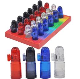 Whole Snorter Bullet Rocket Plastic Smoking Pipes Snuff Dispenser Rolling Machine Pipe 4 Colors Tobacco HandPipe Herb Dab Tool3479544