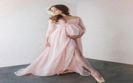 Attractive Chiffon Maternity Dresses For Po Shoot With Long Sleeves Split Front Pregnant Gown Off The Shoulder Custom Made Maxi7620044