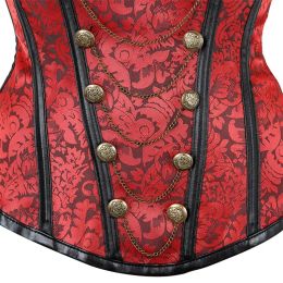 Women Faux Leather Steampunk Gothic Overbust Corset Top Vintage Pirate Costume Body Trainer Lingerie Burlesque Bustier Black Red