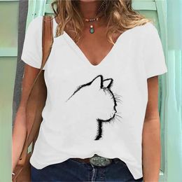 2024New Women's T-shirts 3d Cat Print V-neck Short Sleeve T Shirt For Ladies Casual Animal Girls Tops Tees Shirt Women Clothing