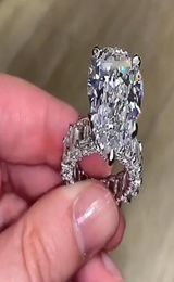 10CT Big Diamond Ring Vintage Jewelry 925 Sterling Silver Unique Cocktail Pear Cut White Topaz Gemstones Wedding Engagement Band R5276847