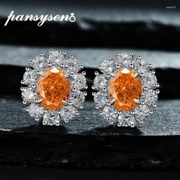 Stud Earrings PANSYSEN 925 Sterling Silver Oval 7 9MM High Carbon Diamond Birthstone Wedding Engagement Women Fine Jewellery