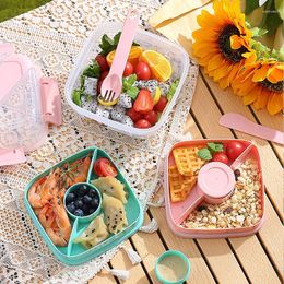 Dinnerware 1000ml 1300ml Portable Lunch Box Container 2 Layer Grid Salad Bowl Bento Boxes Bowls For