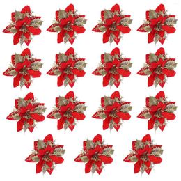 Decorative Flowers 15 Pcs Flower Christmas Glitter Artificial Xmas Tree Fake Spray Simulation Pvc Table Setting Supply