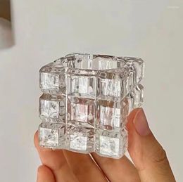 Candle Holders Magic Cube Shape Holder Decorative Crystal Glass Square Tealight Box Bar Ornament Bedroom Essentil Oil Accessories