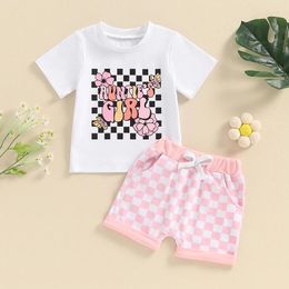 Clothing Sets 2024-03-12 Lioraitiin 3M-3Y Toddler Baby Girl Summer Clothes Aunties Short Sleeve T Shirt Pink Shorts Infant Outfits