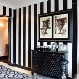 Wallpapers Home Modern Fashion Black And White Vertical Striped Wallpaper Moisture-Proof PVC Material 10M