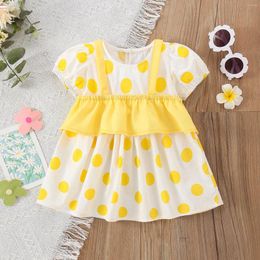 Girl Dresses Summer Baby Toddler Outfits Set Korean Cute Yellow Dots Prints Short Sleeve Cotton Princess Dress Born Clothes