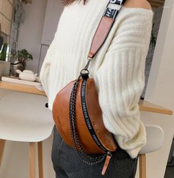 Waist Bags Women's Bag PU Leather Metal Double Chain Sum Per Band Fanny Pack Bananka Fashion Satchel Belly Belt