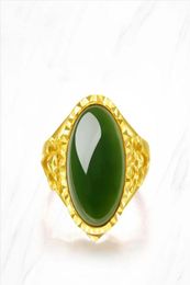 National style gold plated with hetian jade ring inset jades chrysoprase Breadwinners opening adjustable innovative jewelry51480655874798