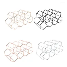 Jewelry Pouches E15E Tabletop Wine Rack Hexagon 7Bottle Holder Countertop Bottle Metal Honeycomb Black Silver Gold