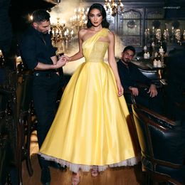 Party Dresses UZN Yellow A-Line Prom Dress One Shoulder Beadings Evening Ankle Length Saudi Arabia Wedding Gowns Custom Size