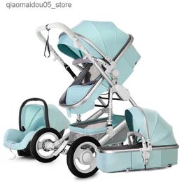 Strollers# Luxury baby stroller 3-in-1 with car seats portable reversible station Waggon high landscape baby pink stroller newborn stroller Q240413