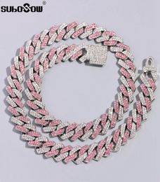 Chains Rhombus Prong Cuban Chain Pink Crystal Necklace For Men Women Rhinestones Paved Iced Out Hip Hop JewelryChains ChainsChains4644979