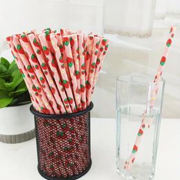 Disposable Cups Straws 25pcs Fruit Pattern Biodegradable Paper Drinking Summer Drinkware Accessories