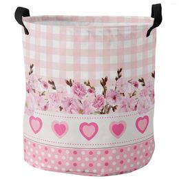 Laundry Bags Love Flower Pink Plaid Foldable Basket Kid Toy Storage Waterproof Room Dirty Clothing Organizer