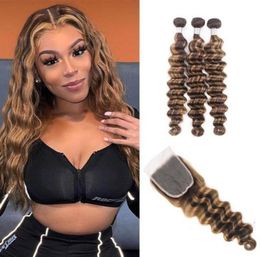 Ishow Highlight 427 Human Hair Bundles With Transparent Lace Closure Loose Deep Straight Virgin Extensions 34pcs Swiss Lace Colo345179744