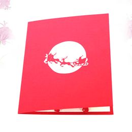 Creative 3D Greeting Christmas Themed Up Cards Xmas Blessing Festival Gift Party Supplies (Flying Reindeer Car)