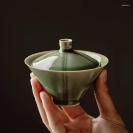 Teaware Sets Tea Set Yue Kiln Celadon Carving Five Bamboo Hat Small Cover Bowl Kungfu Not