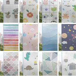 Window Stickers Jelnln Cartoon Pattern Electrostatic Frosted Glass Film Bathroom Opaque Anti-lighting Grille Privacy