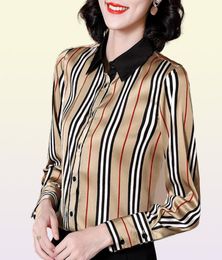 Runway Striped Silk Blouse Elegant Women039s Designer Shirts Casual Long Sleeve Spring Autumn Office Ladies Slim Butto5785602